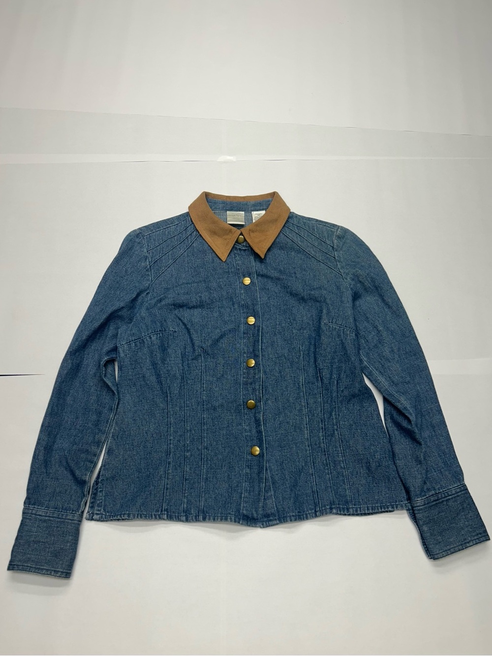 Vintage Emma James Liz Claiborne Denim Shirt Suede Collar Petite 4P Western